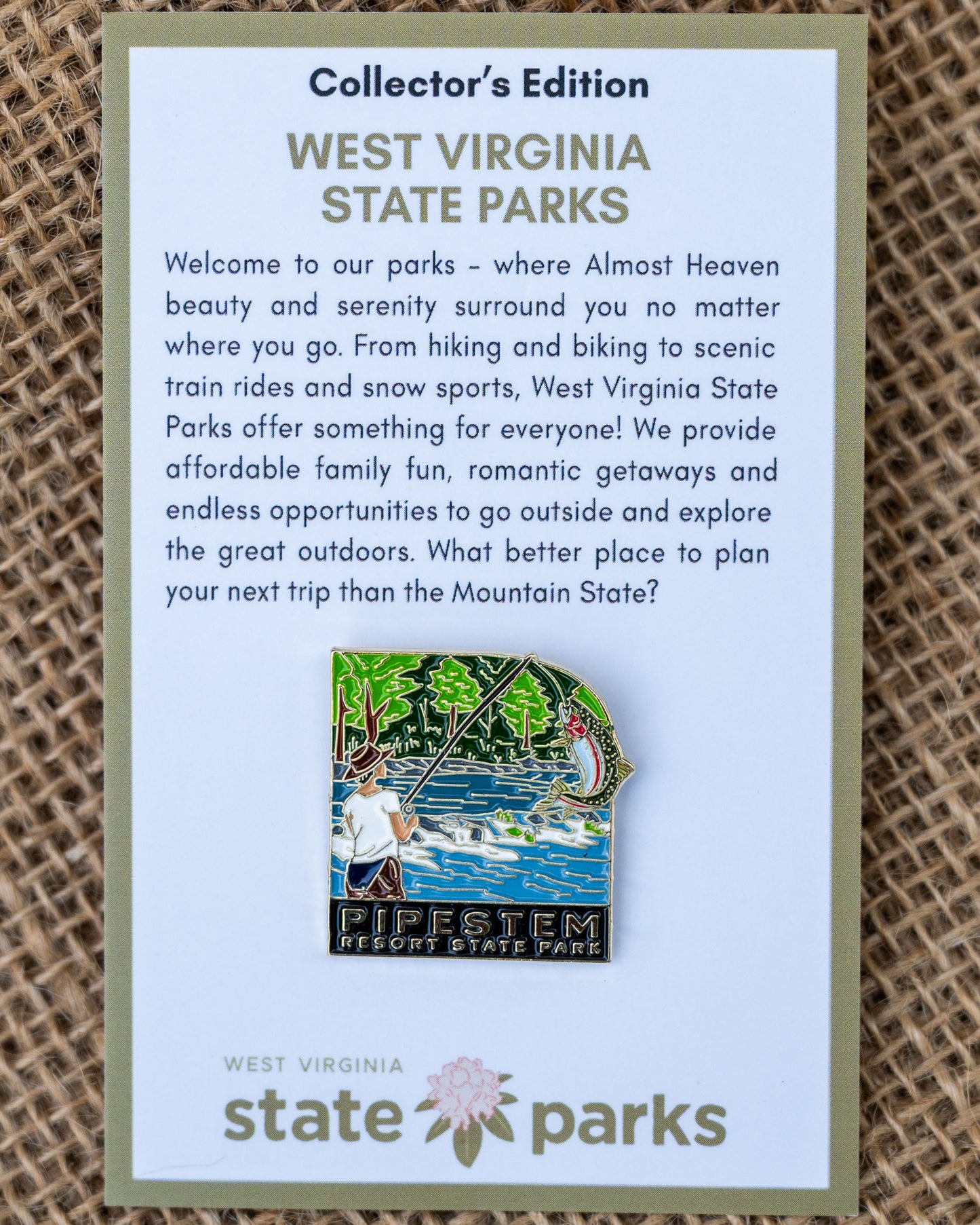 Pipestem Resort State Park Collector's Fisherman Edition Enamel Pin