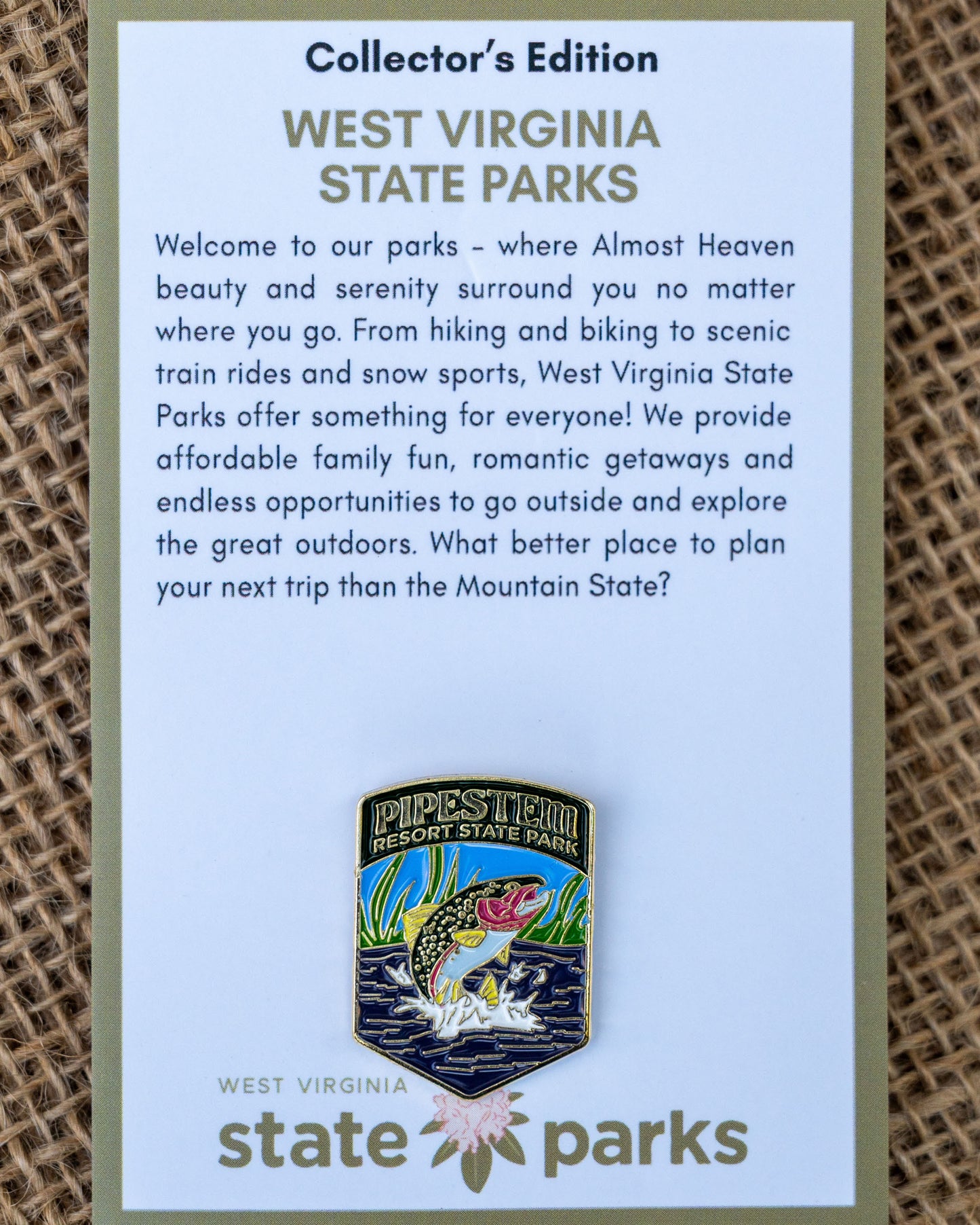 Pipestem Resort State Park Collector's Jumping Trout Edition Enamel Pin