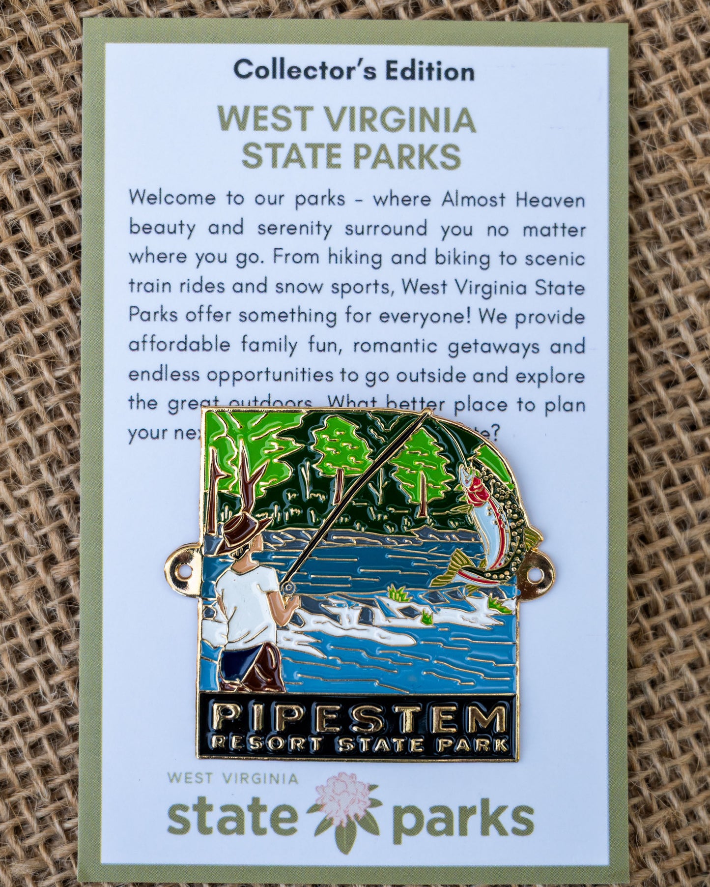 Pipestem Resort State Park Collector's Fisherman Edition Enamel Medallion
