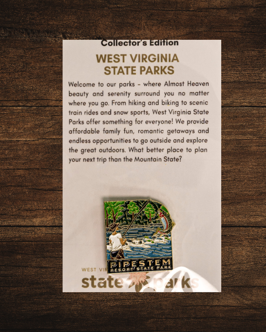 Pipestem Resort State Park Collector's Fisherman Edition Enamel Pin