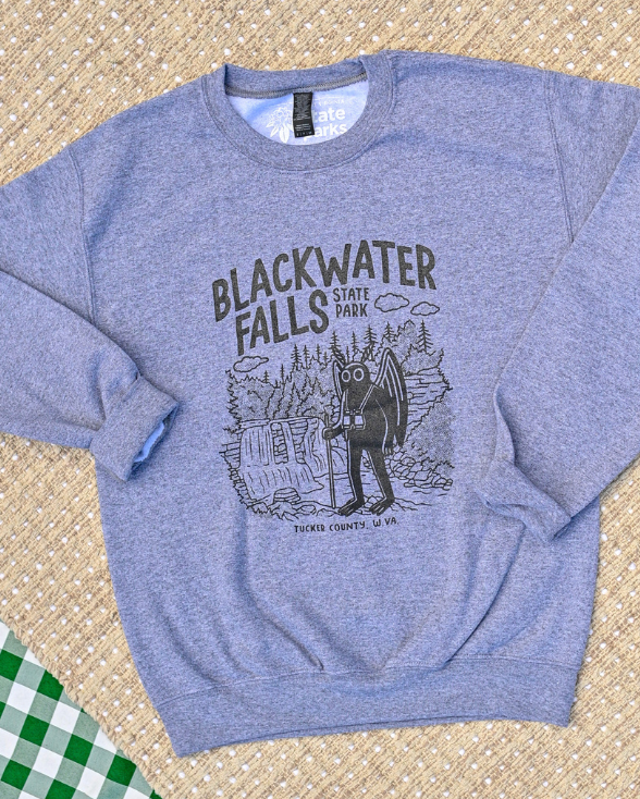 Mothman Hikes to Blackwater Falls State Park Crewneck Sweatshirt * Season Special *