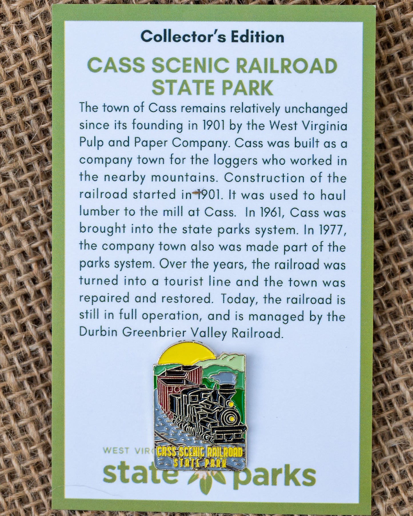 Cass Scenic Railroad State Park Collector's Sunrise Edition Enamel Pin