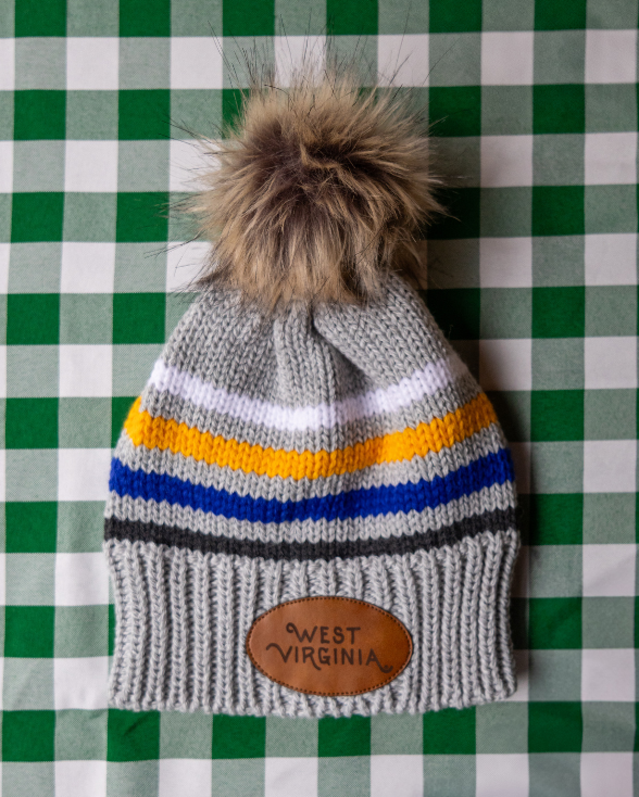 Striped West Virginia Pom Beanie