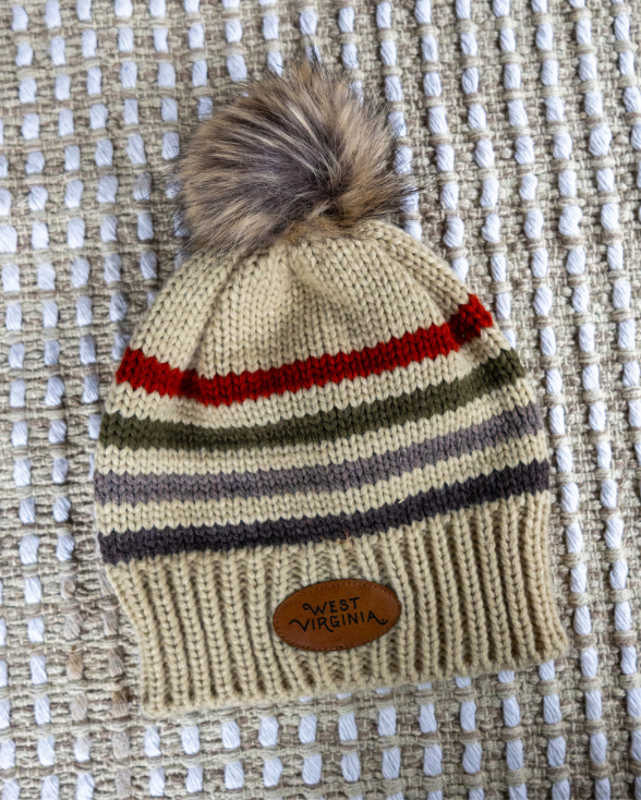 Striped West Virginia Pom Beanie