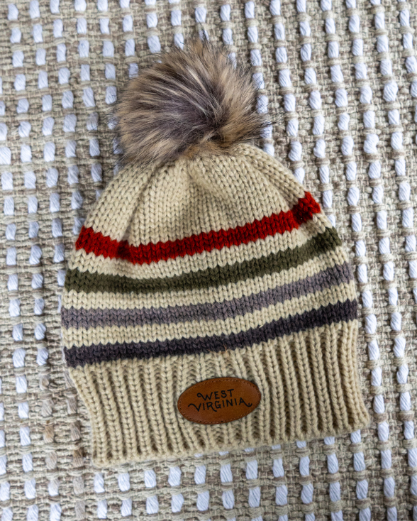🎁 Striped West Virginia Pom Beanie (100% off)