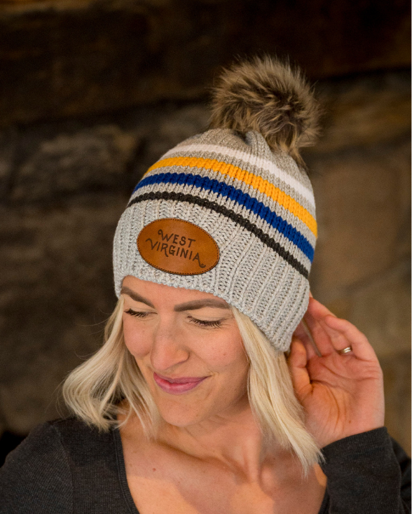 Striped West Virginia Pom Beanie