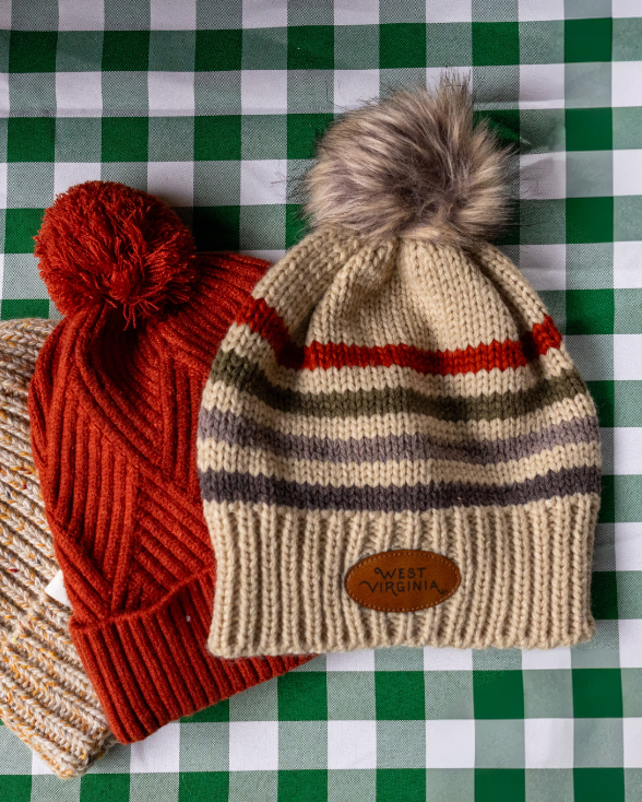 Striped West Virginia Pom Beanie